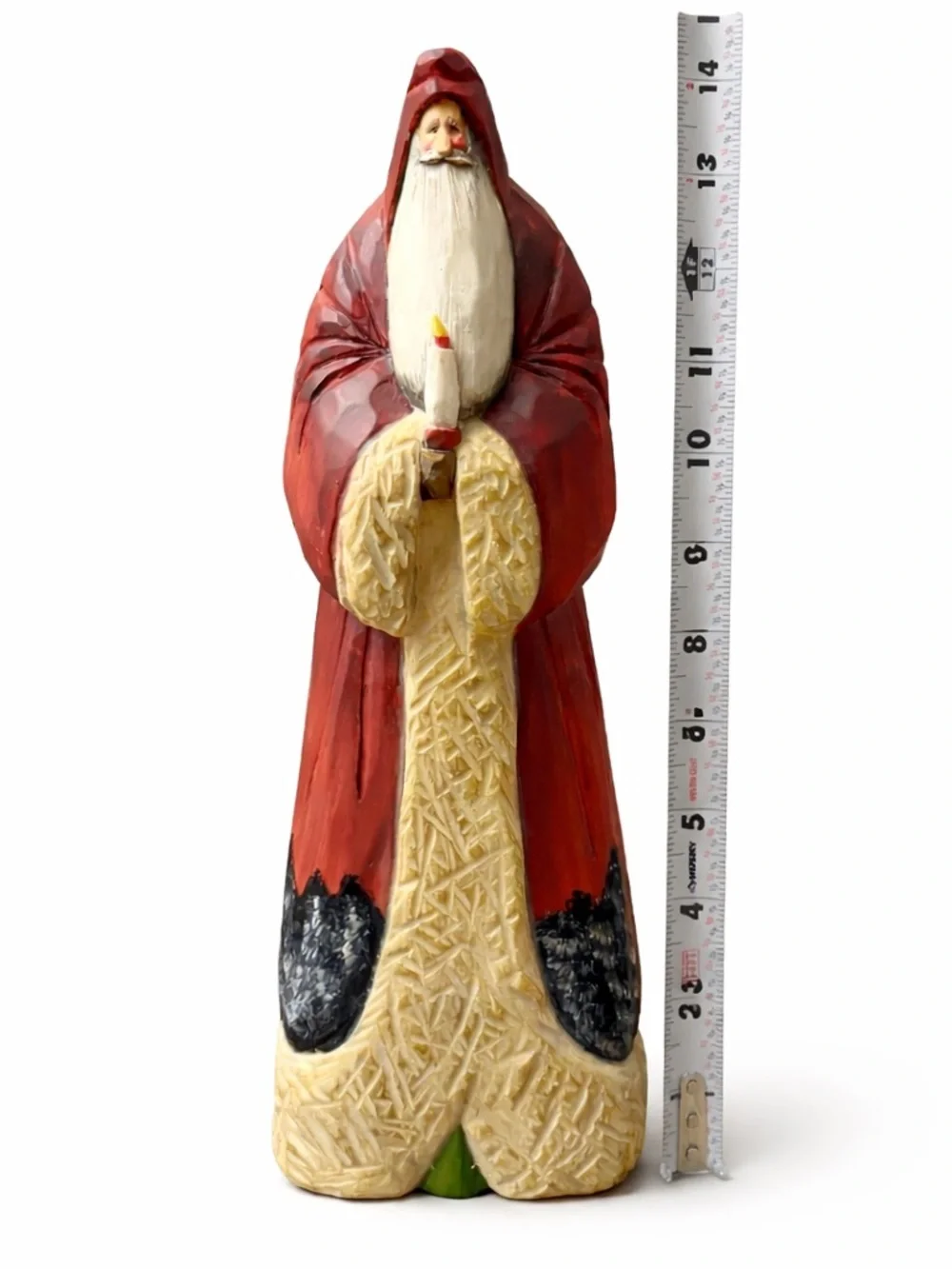 Carved Wood Look Santa Figurine 14” Resin Rustic Folk Art Christmas Decor